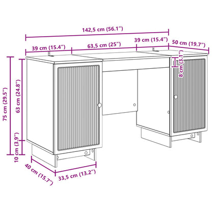 vidaXL Desk Concrete Grey Engineered Wood 142.5 x 50 x 75 cm