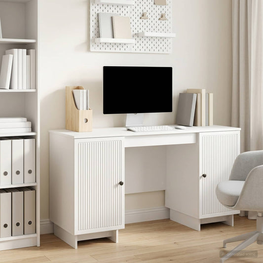 vidaXL Desk High Gloss White Engineered Wood 142.5 x 50 x 75 cm