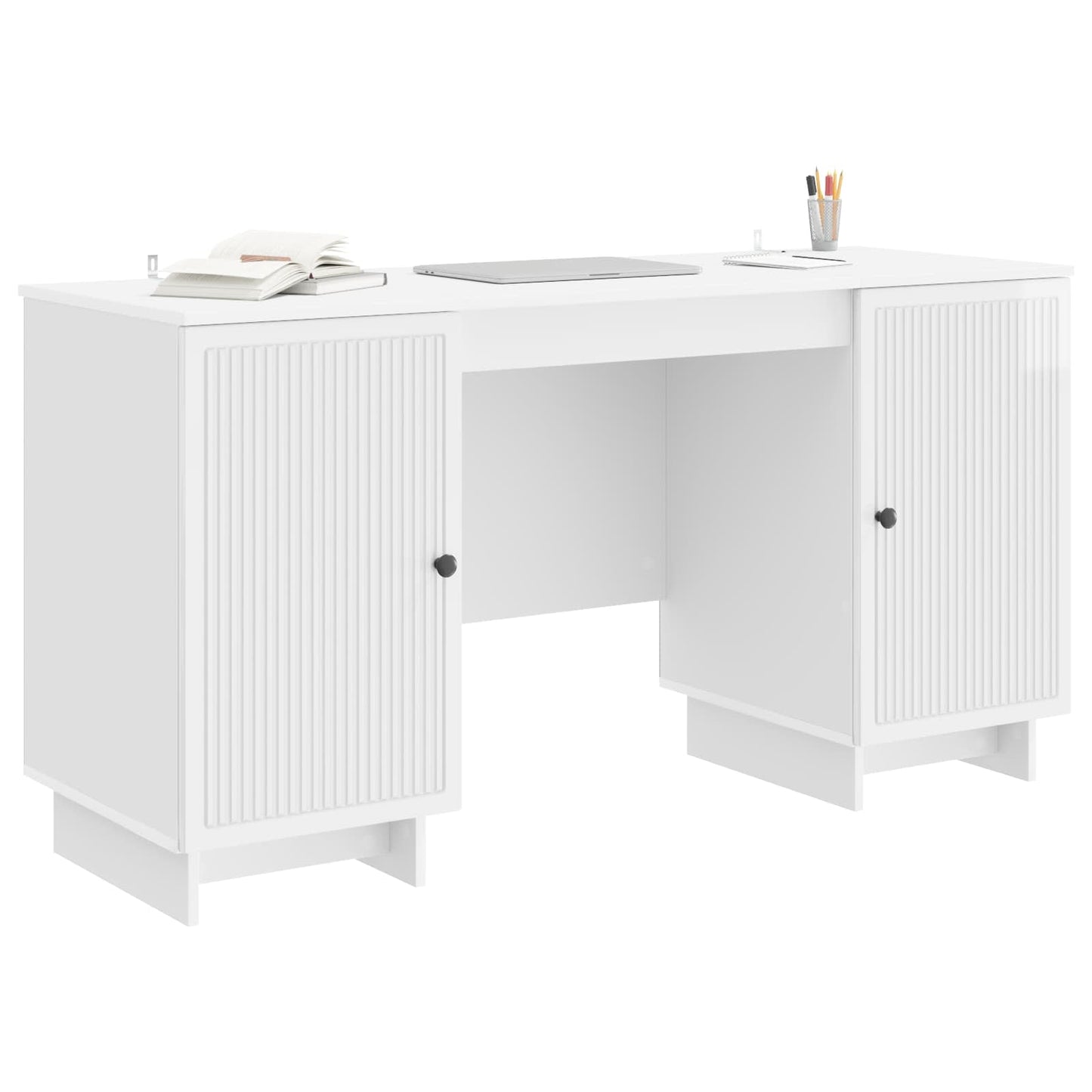 vidaXL Desk High Gloss White Engineered Wood 142.5 x 50 x 75 cm