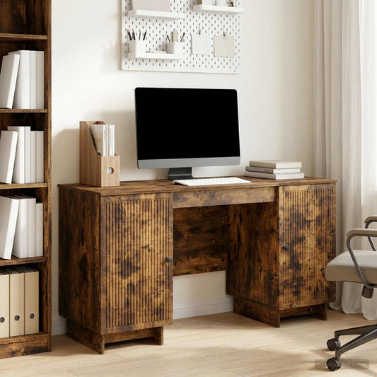 vidaXL Desk Smoked Oak Engineered Wood 142.5 x 50 x 75 cm