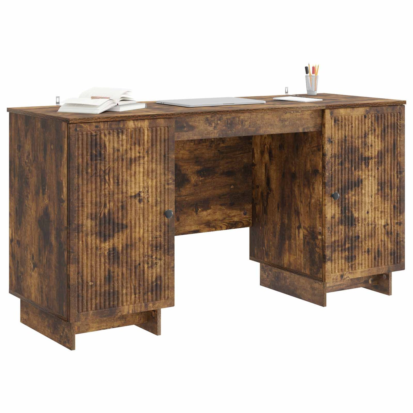 vidaXL Desk Smoked Oak Engineered Wood 142.5 x 50 x 75 cm