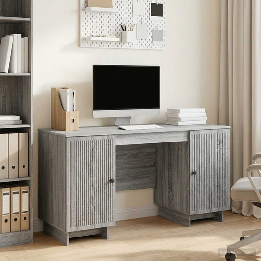 vidaXL Desk Grey Sonoma Engineered Wood 142.5 x 50 x 75 cm