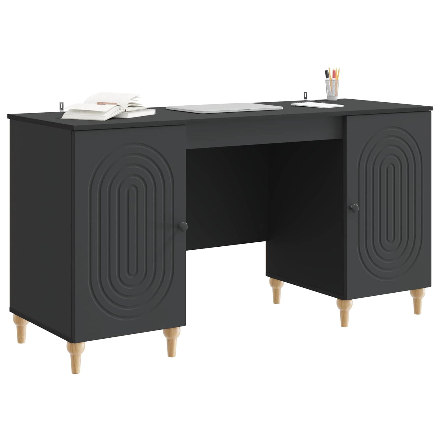 vidaXL Desk with Shelf Black 142.5 x 50 x 75 cm Engineered Wood