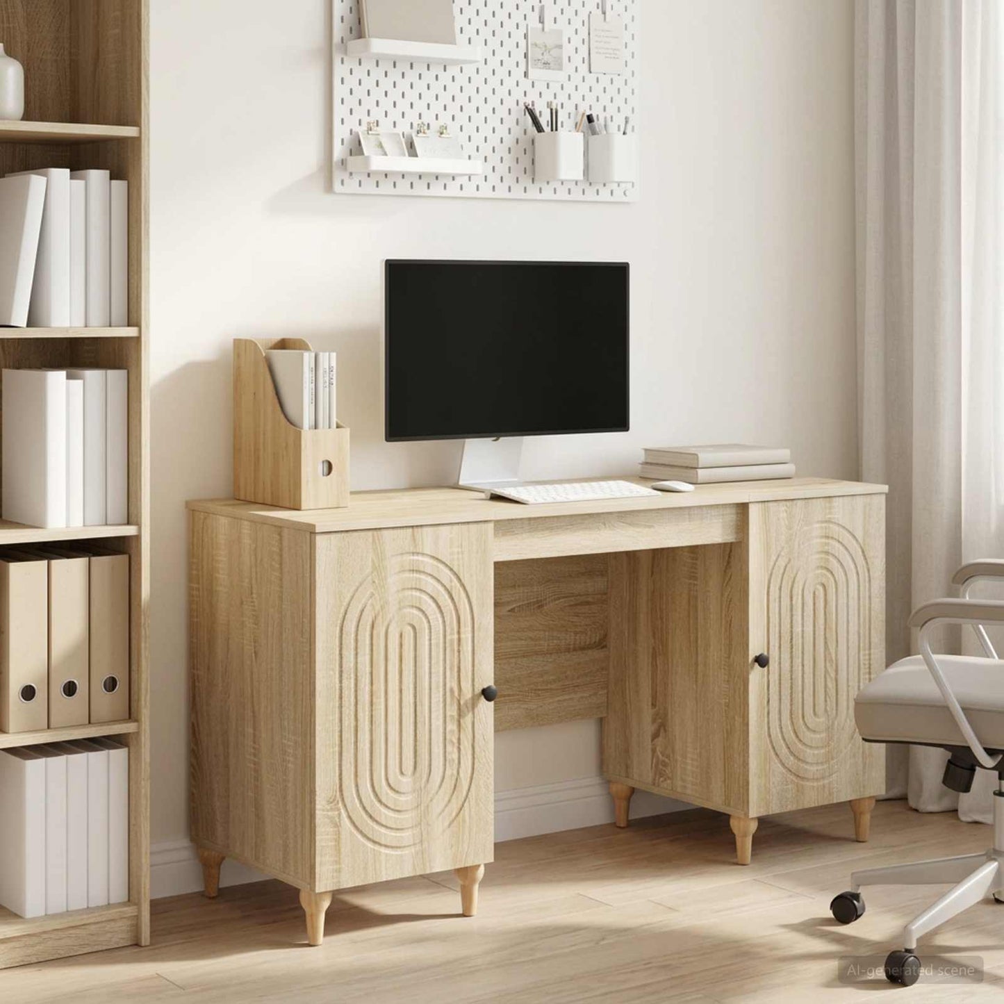 vidaXL Desk with Shelf Sonoma 142.5 x 50 x 75 cm Engineered Wood
