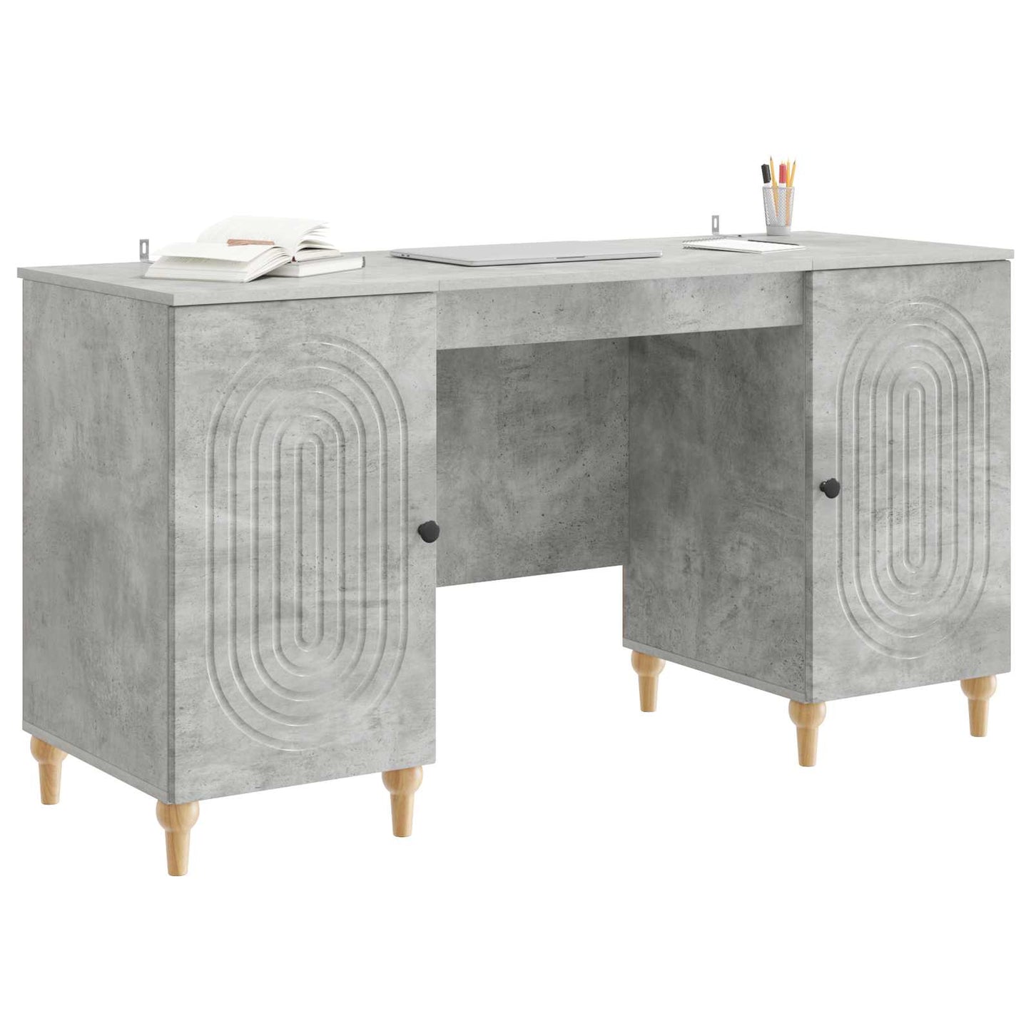 vidaXL Desk with Door Concrete Grey 142.5 x 50 x 75 cm Engineered Wood