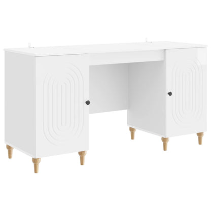 vidaXL Desk with Shelf Gloss White 142.5 x 50 x 75 cm Engineered Wood