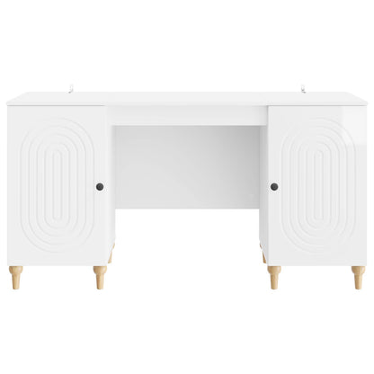 vidaXL Desk with Shelf Gloss White 142.5 x 50 x 75 cm Engineered Wood