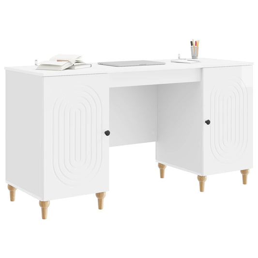 vidaXL Desk with Shelf Gloss White 142.5 x 50 x 75 cm Engineered Wood