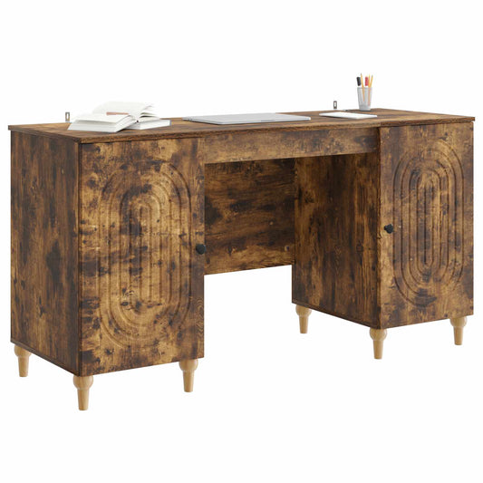 vidaXL Desk with Shelf Smoked Oak 142.5 x 50 x 75 cm Engineered Wood