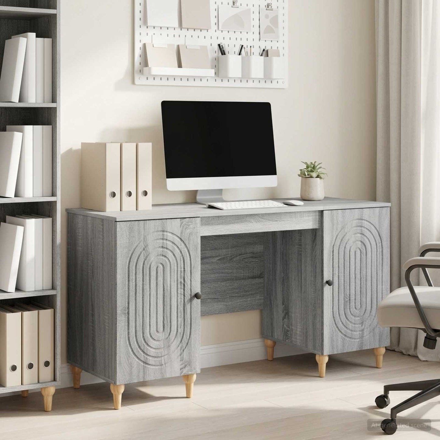 vidaXL Desk with Shelf Grey Sonoma 142.5 x 50 x 75 cm Engineered Wood