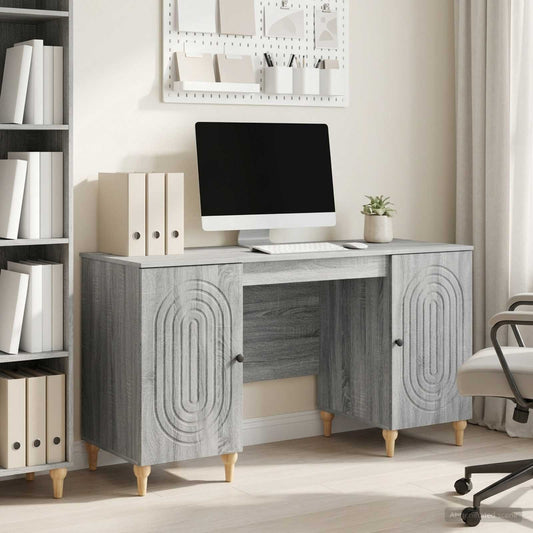 vidaXL Desk Grey Sonoma 142.5 x 50 x 75 cm Engineered Wood
