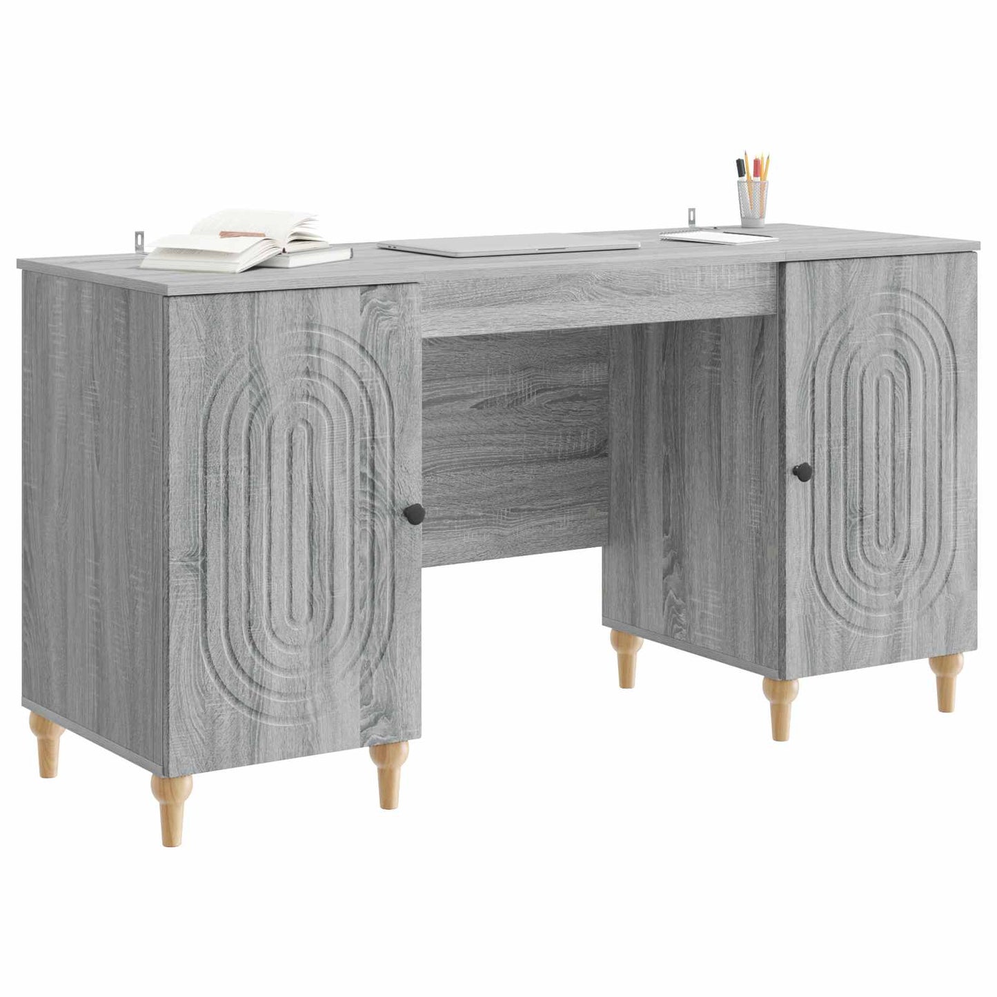 vidaXL Desk with Shelf Grey Sonoma 142.5 x 50 x 75 cm Engineered Wood