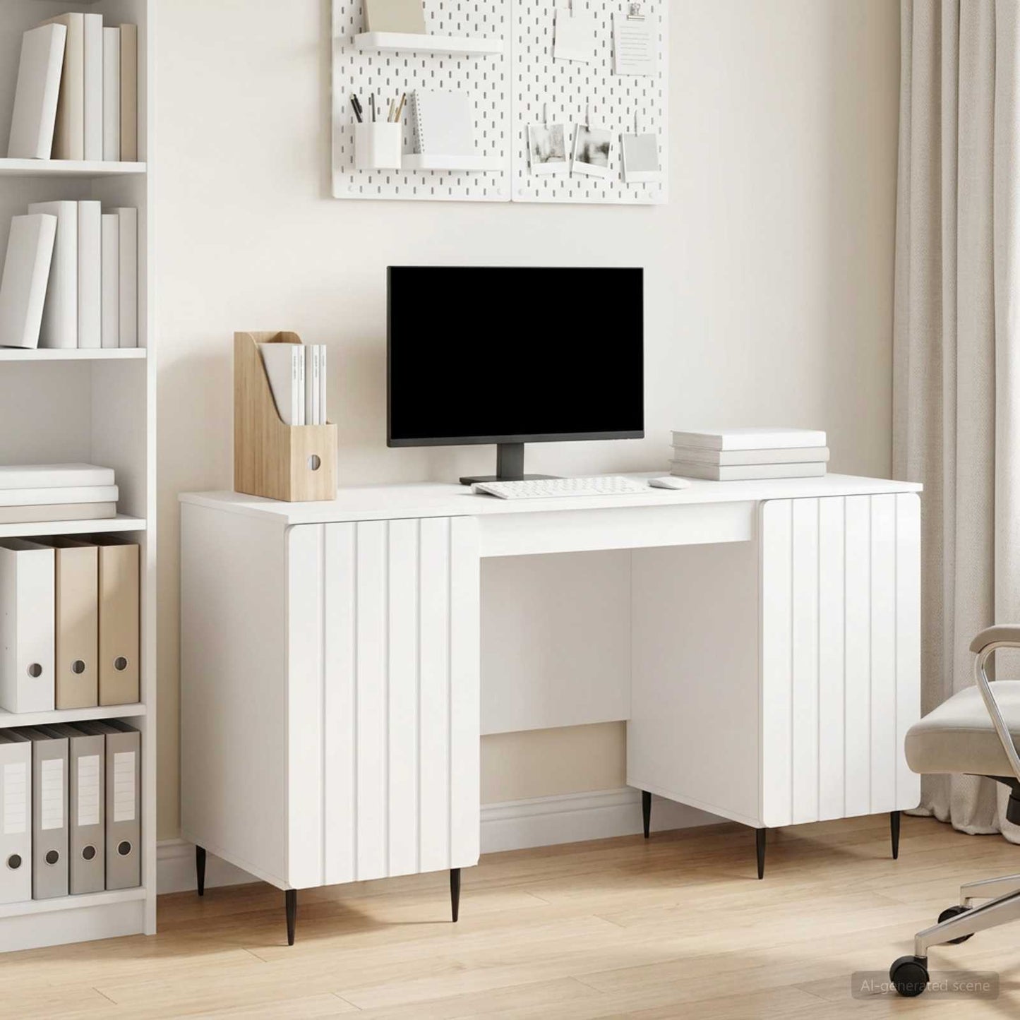 vidaXL Desk High Gloss White 142.5 x 50 x 75 cm Engineered Wood
