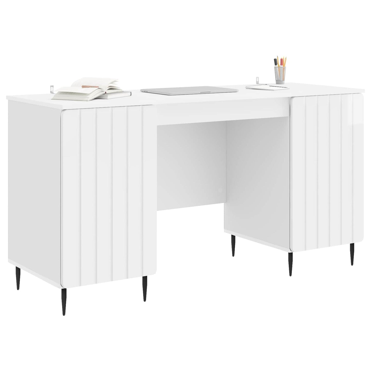 vidaXL Desk High Gloss White 142.5 x 50 x 75 cm Engineered Wood