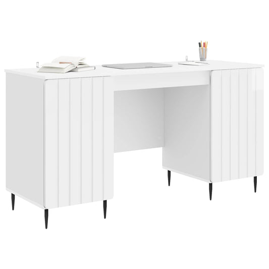 vidaXL Desk High Gloss White 142.5 x 50 x 75 cm Engineered Wood
