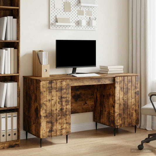 vidaXL Desk with Shelf Smoked Oak 142.5 x 50 x 75 cm Engineered Wood