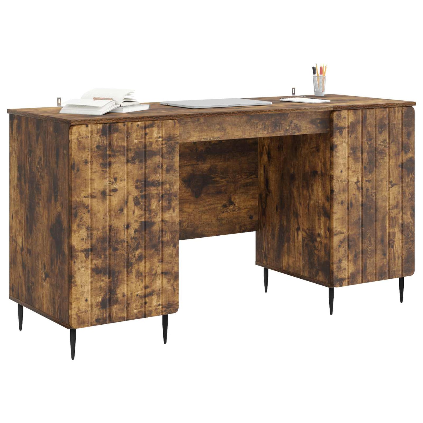 vidaXL Desk with Shelf Smoked Oak 142.5 x 50 x 75 cm Engineered Wood