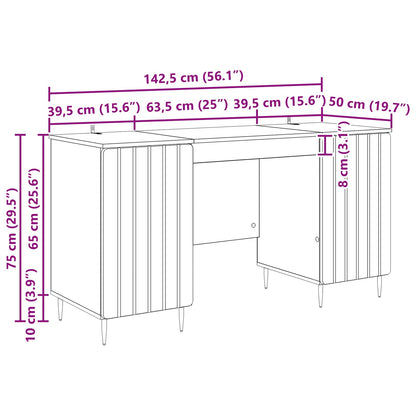 vidaXL Desk with Shelf Smoked Oak 142.5 x 50 x 75 cm Engineered Wood