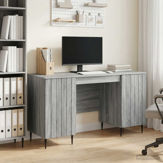 vidaXL Desk with Shelf Grey Sonoma 142.5 x 50 x 75 cm Engineered Wood