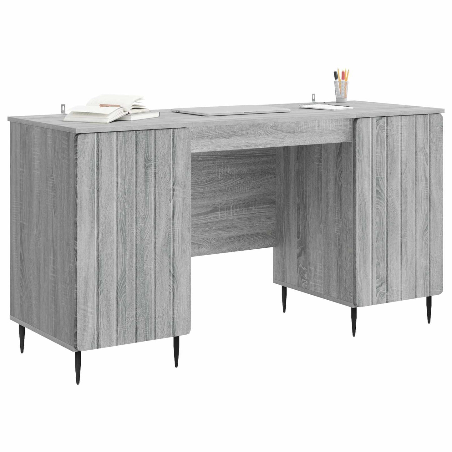 vidaXL Desk with Shelf Grey Sonoma 142.5 x 50 x 75 cm Engineered Wood