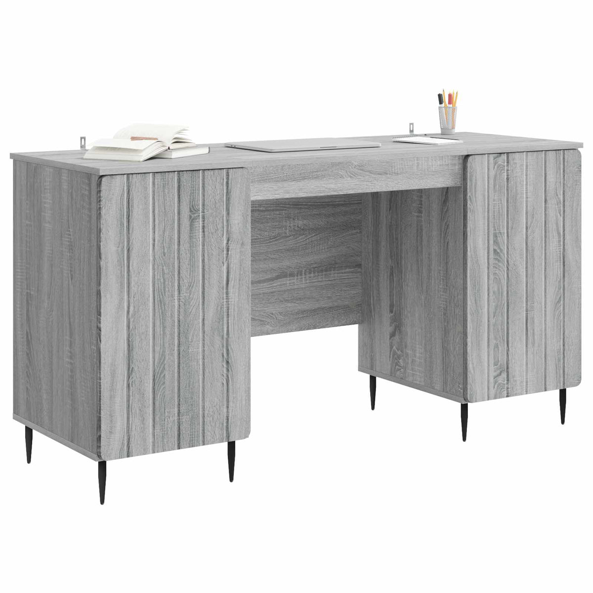 vidaXL Desk with Shelf Grey Sonoma 142.5 x 50 x 75 cm Engineered Wood