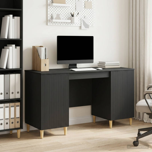 vidaXL Desk with Shelf Black 142.5 x 50 x 75 cm Engineered Wood