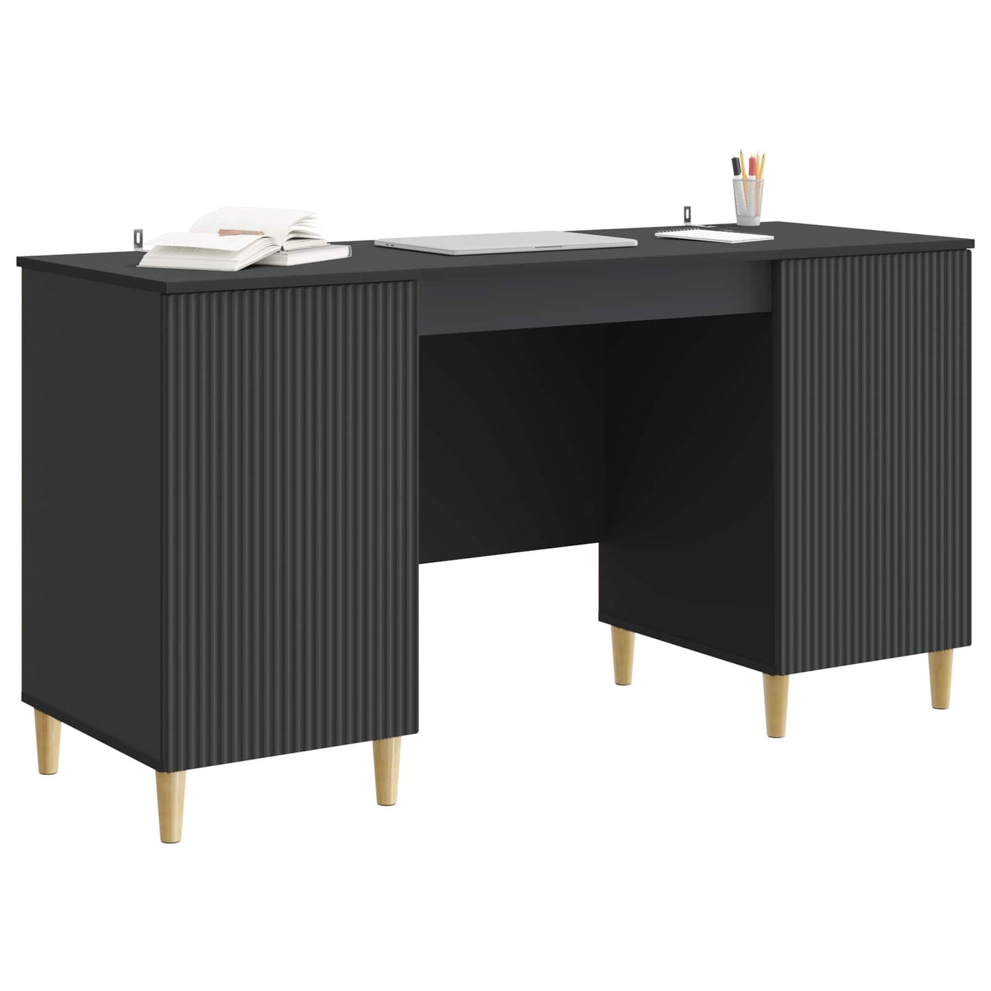 vidaXL Desk with Shelf Black 142.5 x 50 x 75 cm Engineered Wood