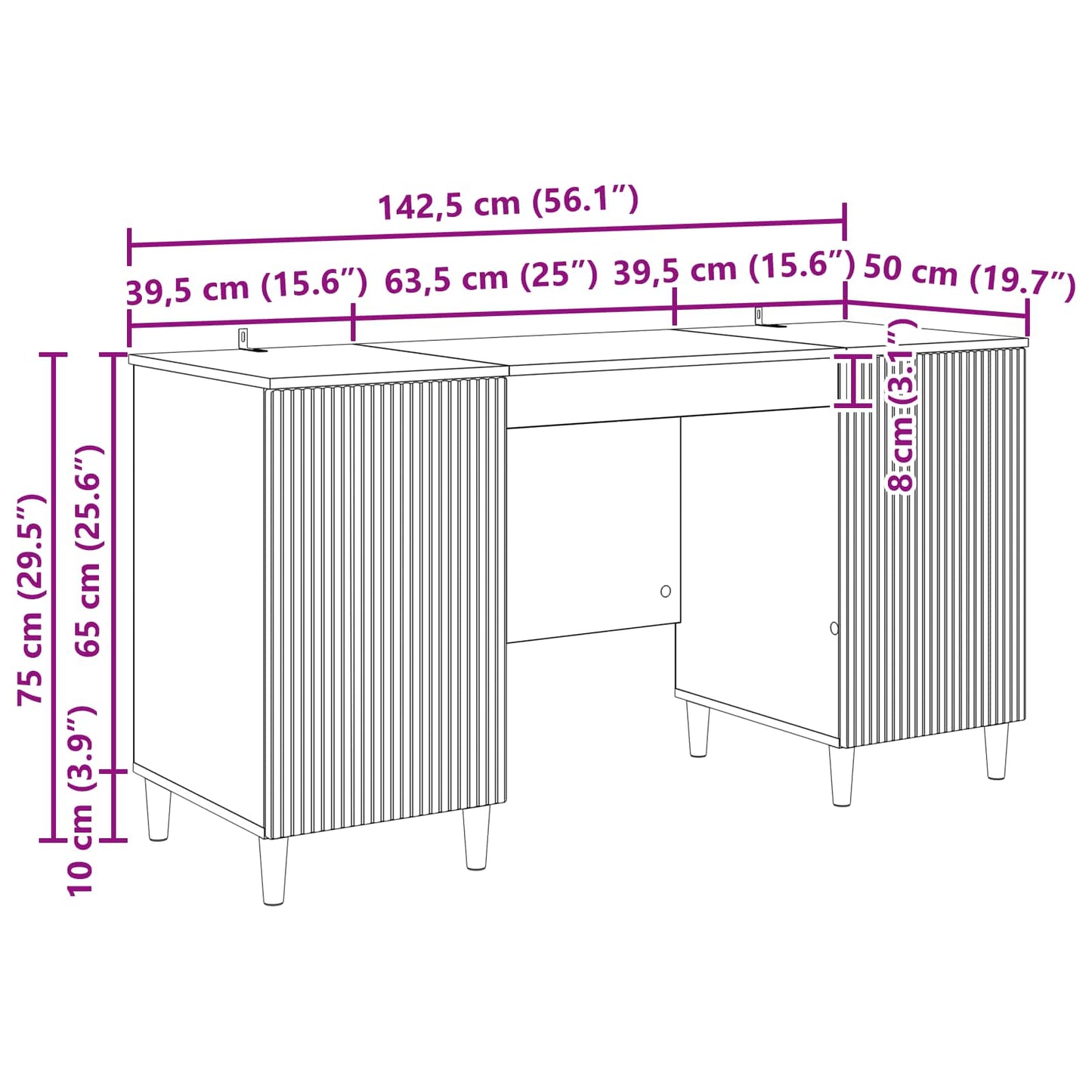 vidaXL Desk with Door Concrete Grey 142.5 x 50 x 75 cm Engineered Wood