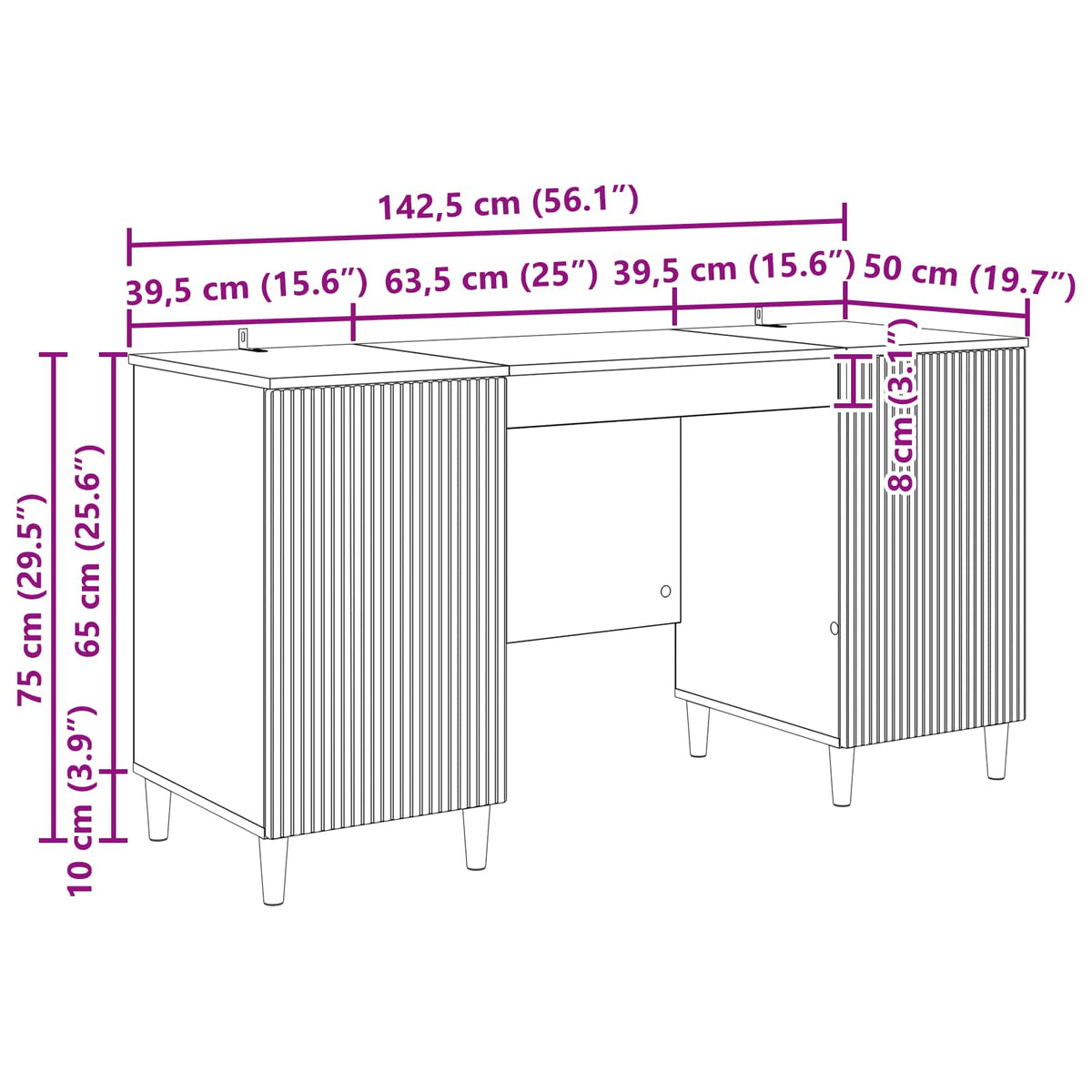 vidaXL Desk with Door Concrete Grey 142.5 x 50 x 75 cm Engineered Wood