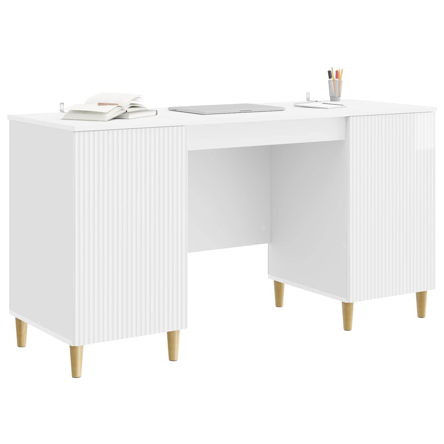 vidaXL Desk High Gloss White 142.5 x 50 x 75 cm Engineered Wood