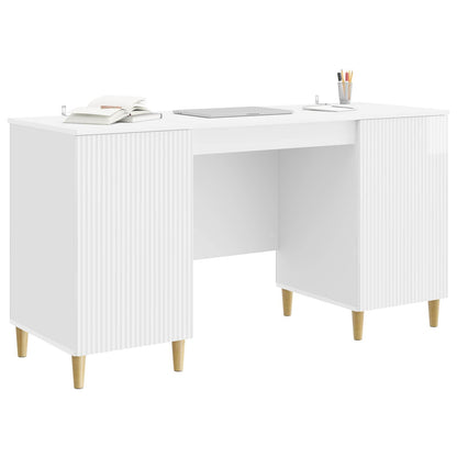 vidaXL Desk High Gloss White 142.5 x 50 x 75 cm Engineered Wood