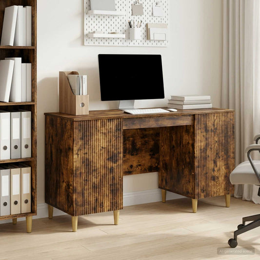 vidaXL Desk with Shelf Smoked Oak 142.5 x 50 x 75 cm Engineered Wood