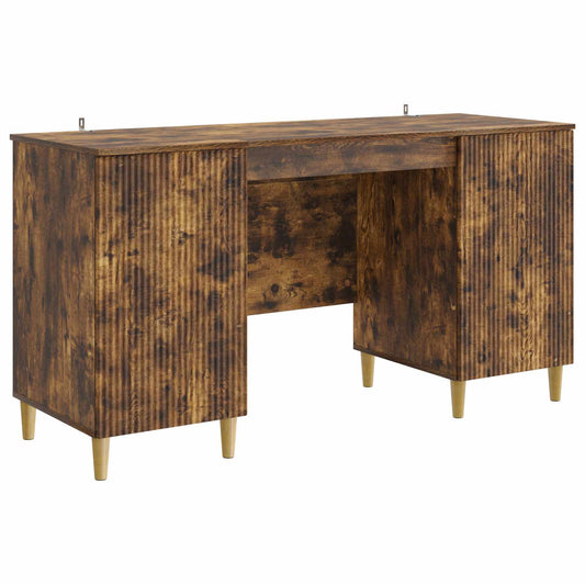 vidaXL Desk with Shelf Smoked Oak 142.5 x 50 x 75 cm Engineered Wood