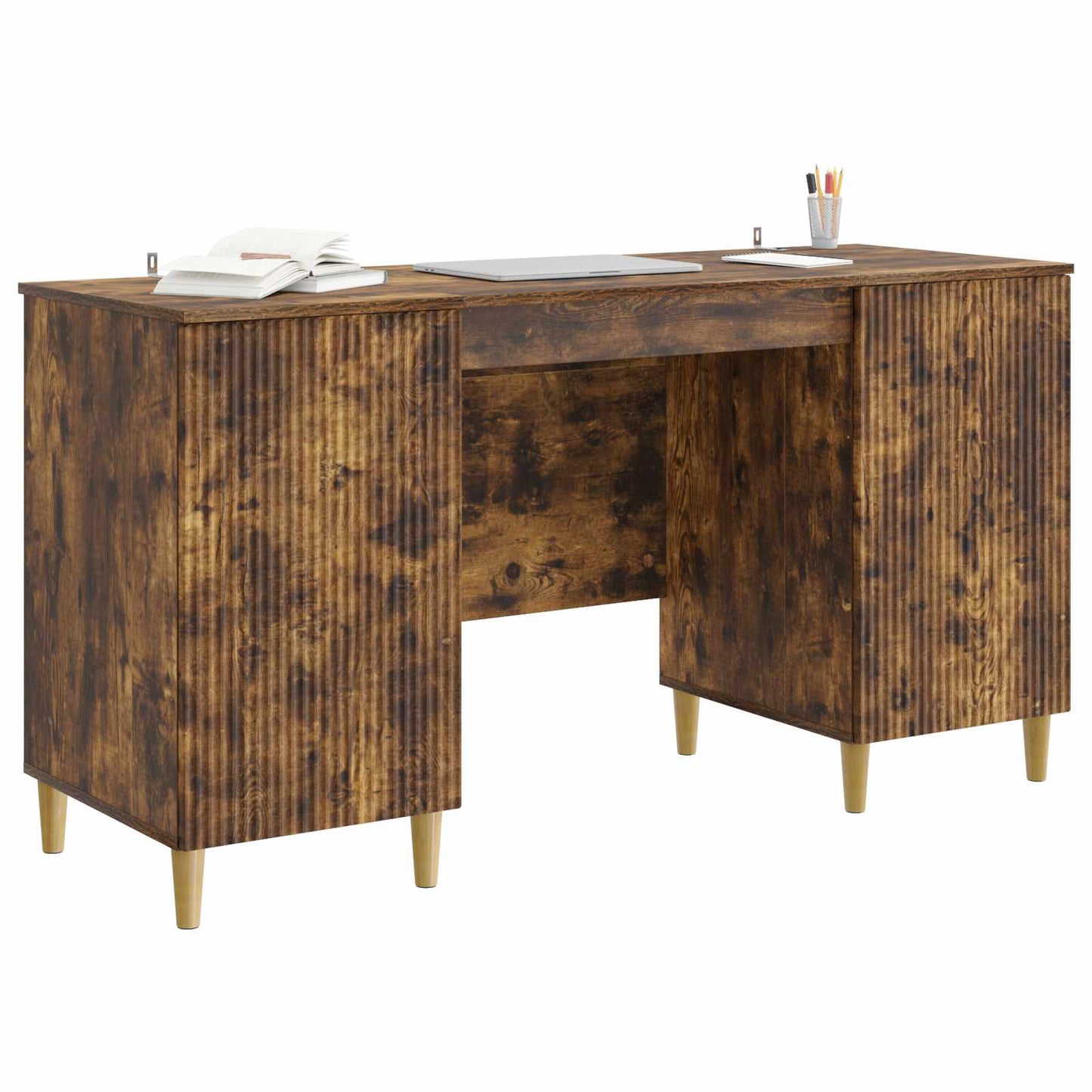 vidaXL Desk with Shelf Smoked Oak 142.5 x 50 x 75 cm Engineered Wood