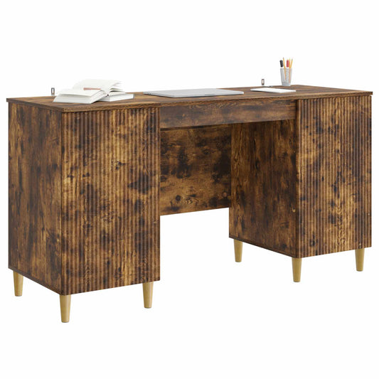 vidaXL Desk with Shelf Smoked Oak 142.5 x 50 x 75 cm Engineered Wood