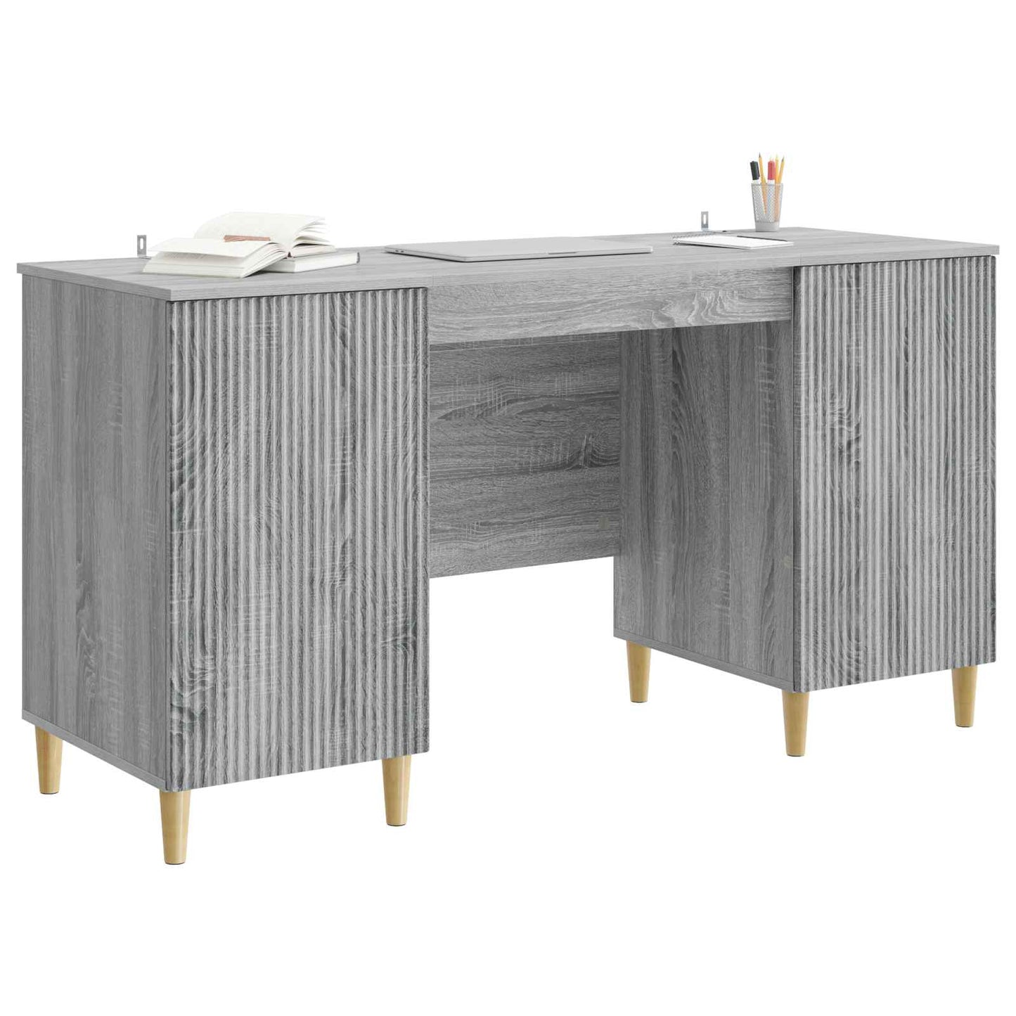 vidaXL Desk with Shelf Grey Sonoma 142.5 x 50 x 75 cm Engineered Wood