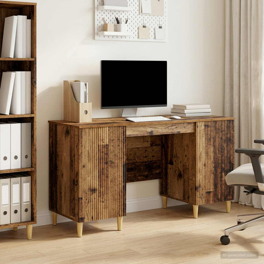 vidaXL Desk with Shelf Old Wood 142.5 x 50 x 75 cm Engineered Wood