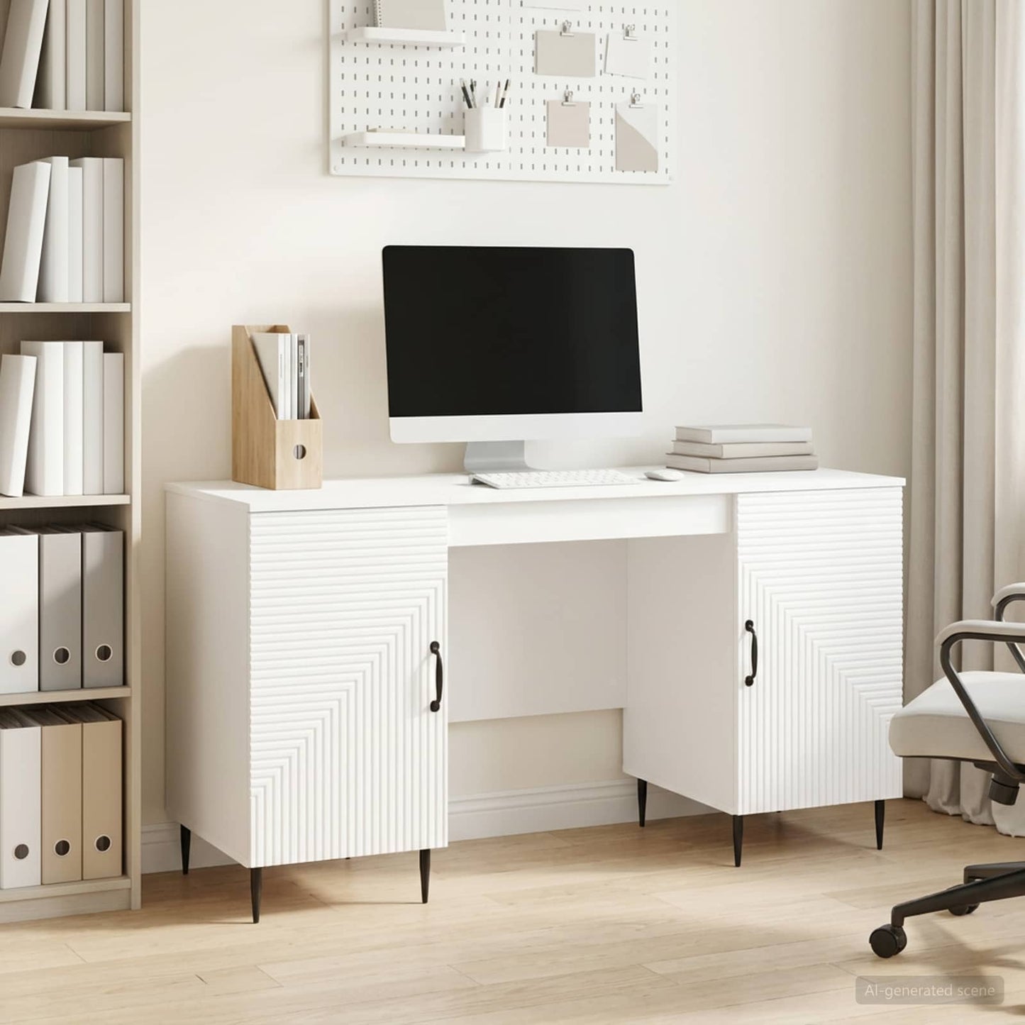 vidaXL Desk High Gloss White 142.5 x 50 x 75 cm Engineered Wood