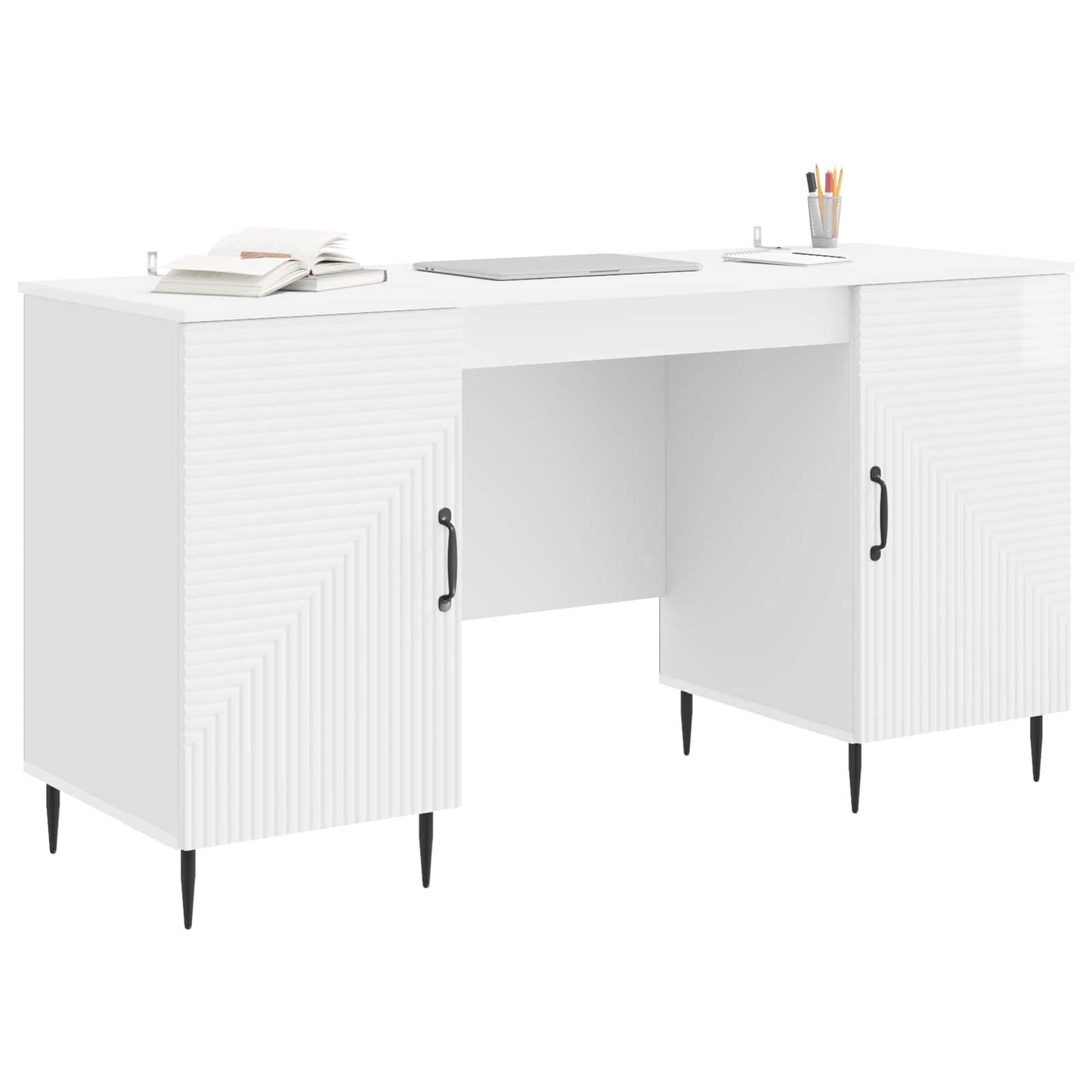 vidaXL Desk High Gloss White 142.5 x 50 x 75 cm Engineered Wood