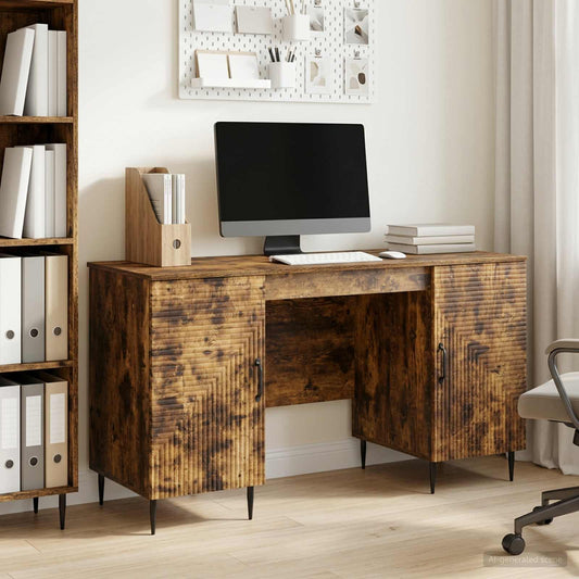 vidaXL Desk Smoked Oak 142.5 x 50 x 75 cm Engineered Wood