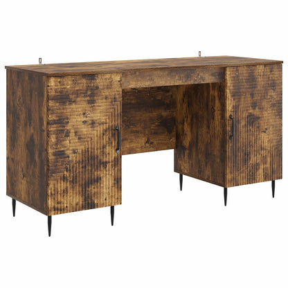 vidaXL Desk with Shelf Smoked Oak 142.5 x 50 x 75 cm Engineered Wood