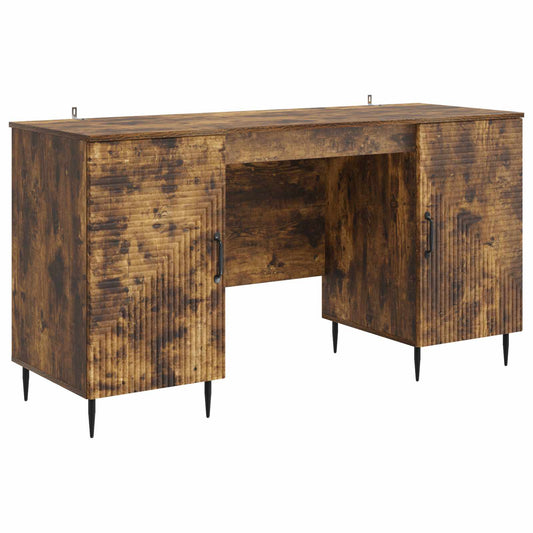 vidaXL Desk with Shelf Smoked Oak 142.5 x 50 x 75 cm Engineered Wood