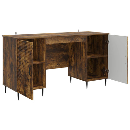 vidaXL Desk with Shelf Smoked Oak 142.5 x 50 x 75 cm Engineered Wood