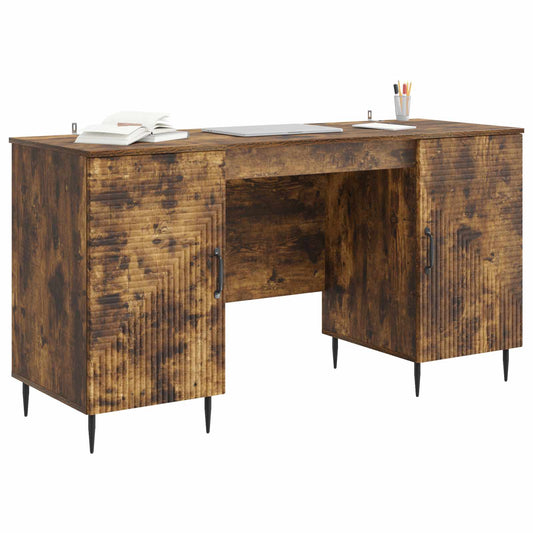 vidaXL Desk with Shelf Smoked Oak 142.5 x 50 x 75 cm Engineered Wood