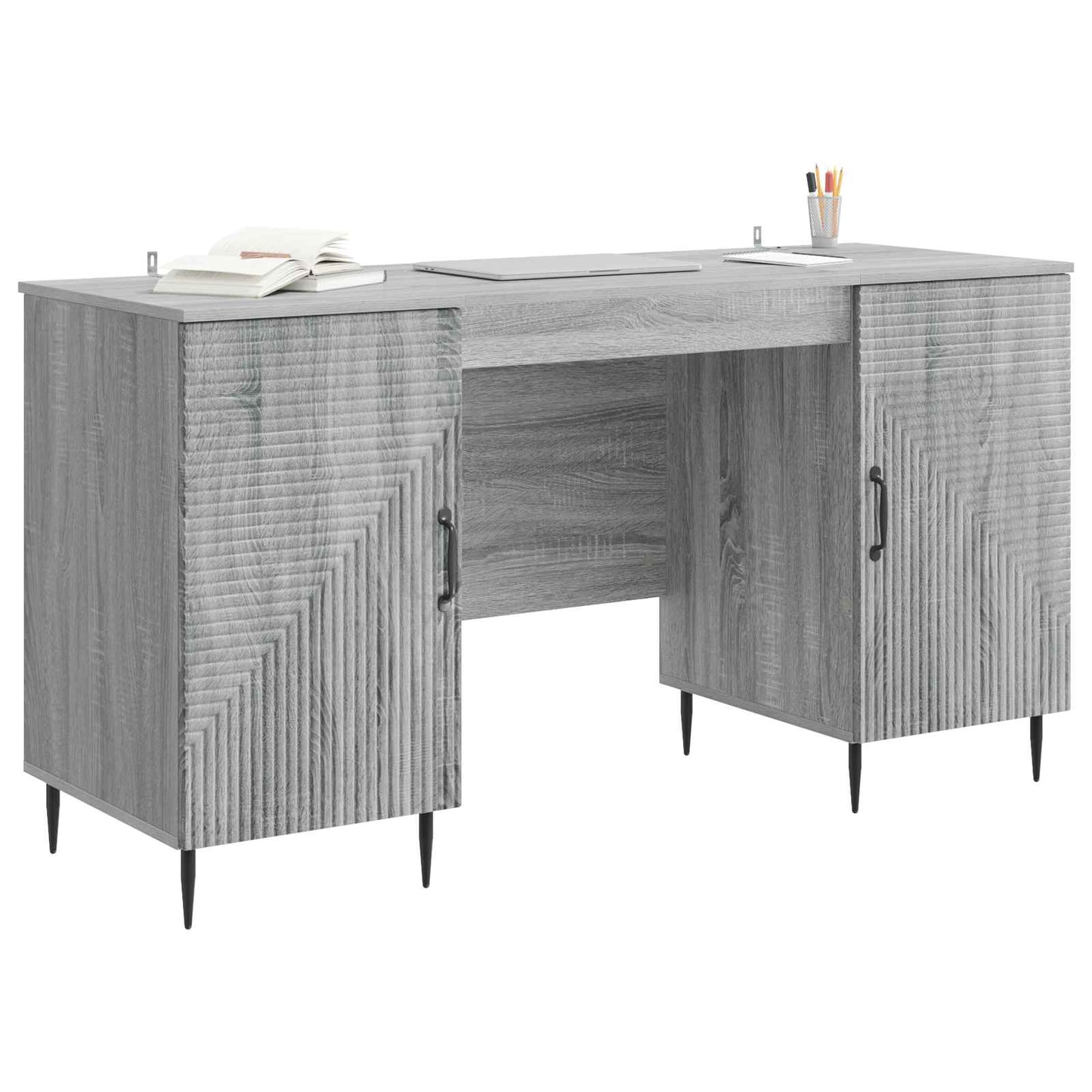 vidaXL Desk with Shelf Grey Sonoma 142.5 x 50 x 75 cm Engineered Wood