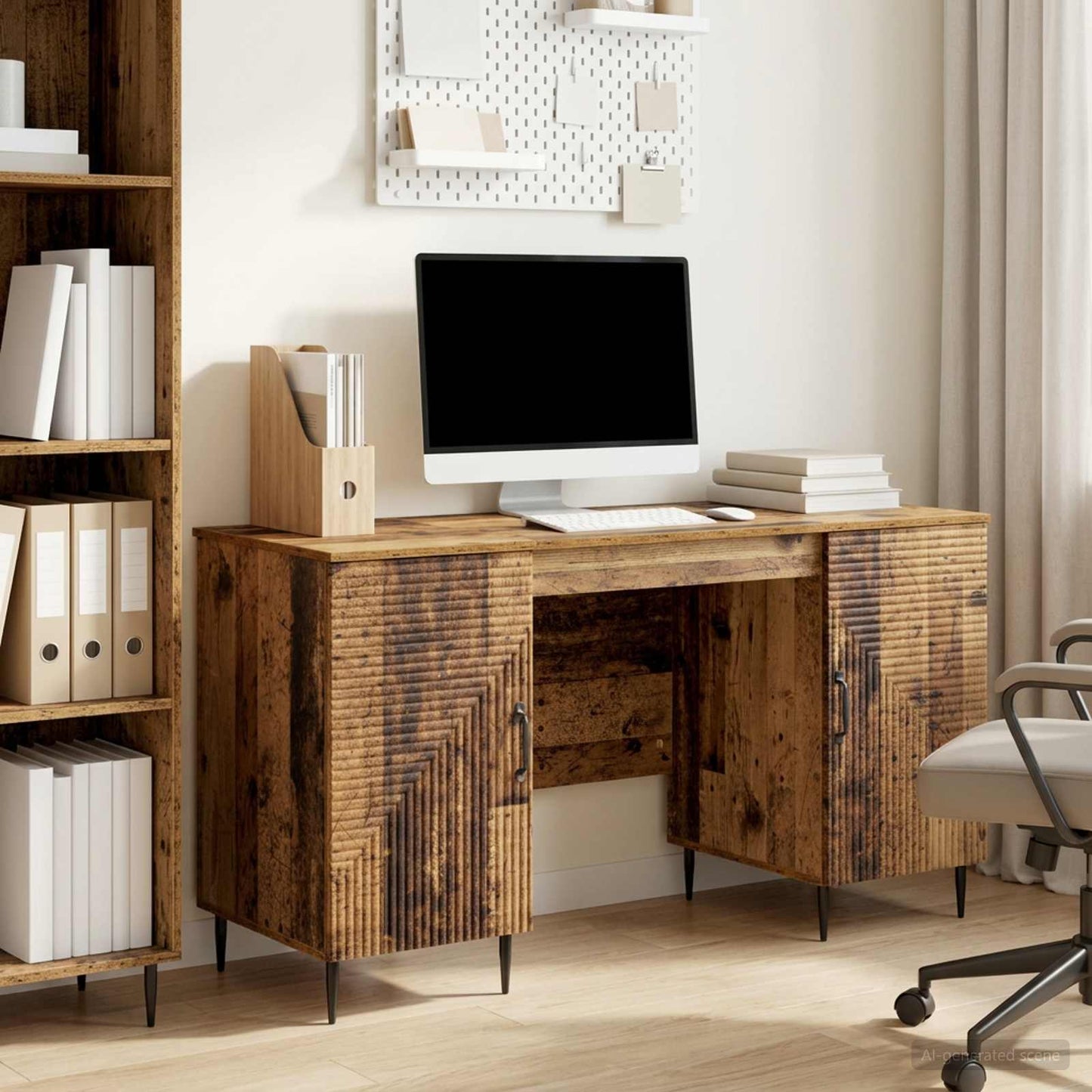 vidaXL Desk with Shelf Old Wood 142.5 x 50 x 75 cm Engineered Wood
