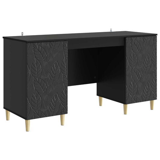 vidaXL Desk Black Engineered Wood 142.5 x 50 x 75 cm