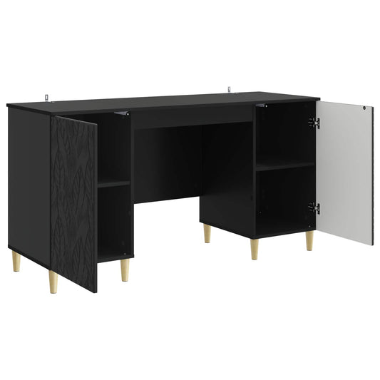 vidaXL Desk Black Engineered Wood 142.5 x 50 x 75 cm