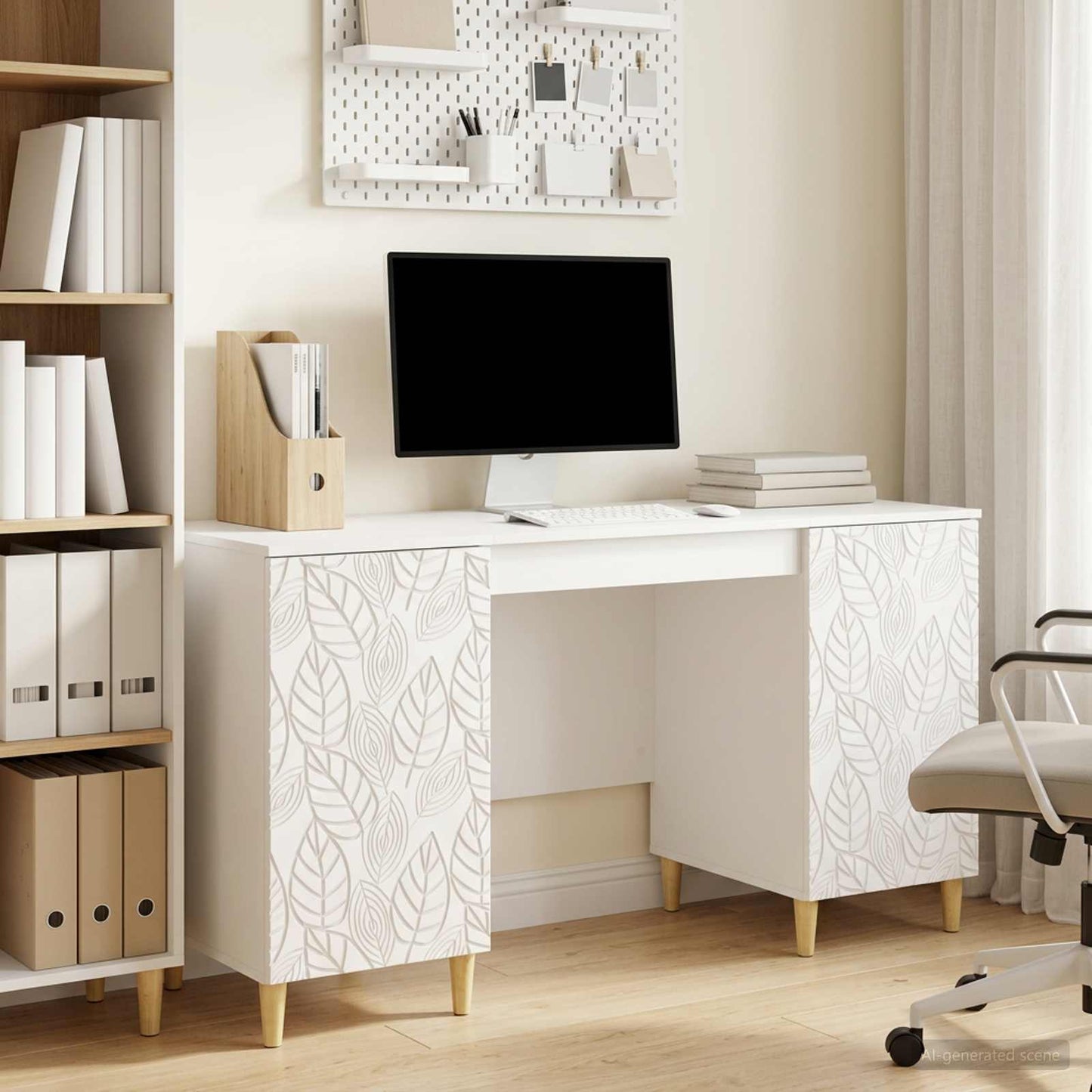 vidaXL Desk High Gloss White Engineered Wood 142.5 x 50 x 75 cm