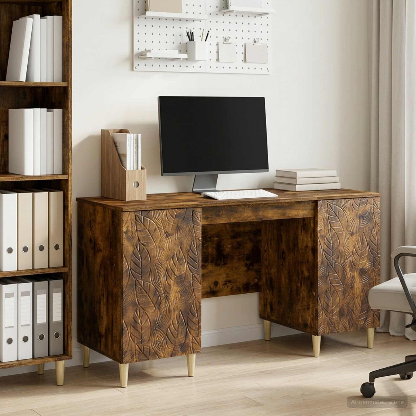 vidaXL Desk Smoked Oak 142.5 x 50 x 75 cm Engineered Wood